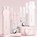 3/4PCS Cute Portable Dinnerware Set Reusable 304 Stainless Steel Fork Spoon Chopsticks With Box Cutlery For Kid Student