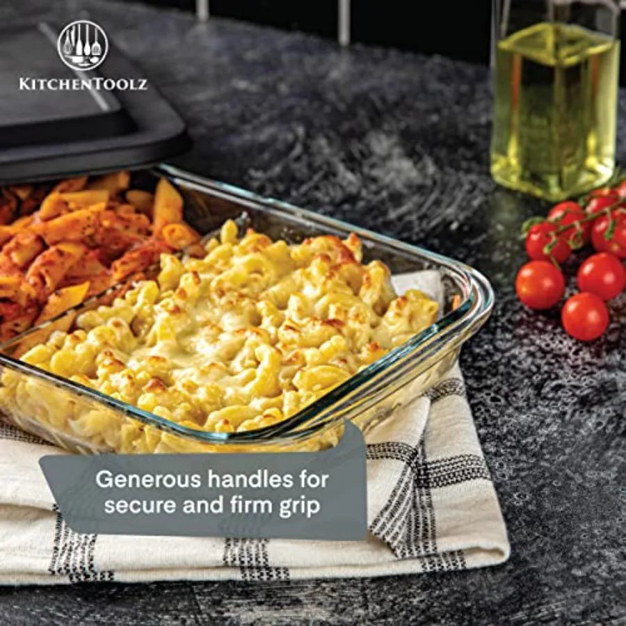 Divided Glass Casserole Baking Dish, Rectangular Bakeware Set 2.3 Qt Each, Oven to Table Clear Glass Lasagna Pan with Divider-2