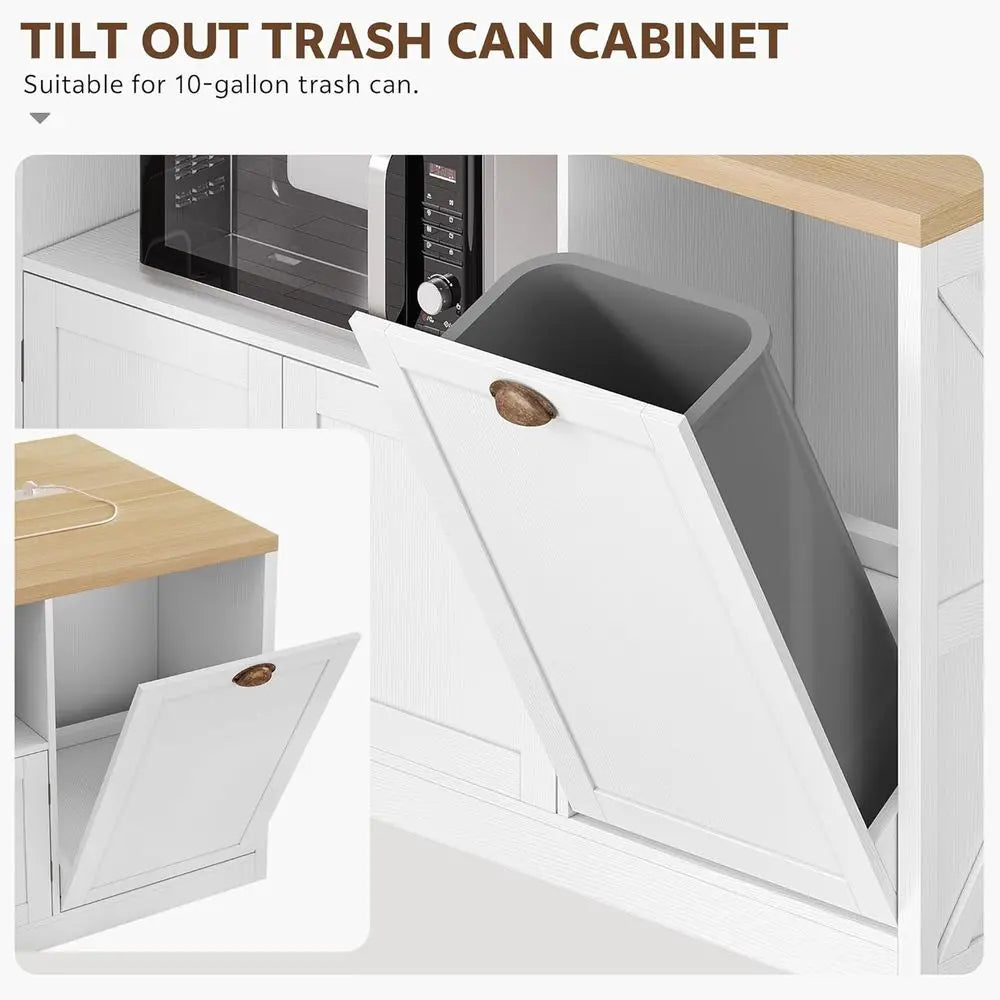 Kitchen Island with Storage, 63" W Large Island Table with Trash Can, armhouse Kitchen Islands with Power Outlet/LED, Rolling Ca