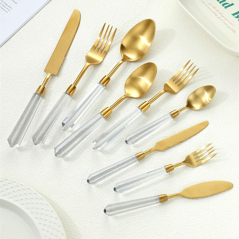 Transparent Acylic 304 Stainless Steel Cutlery Set High Value Hotel Table Spoon Knife Fork Teafork Teaspoon Wedding Decoration