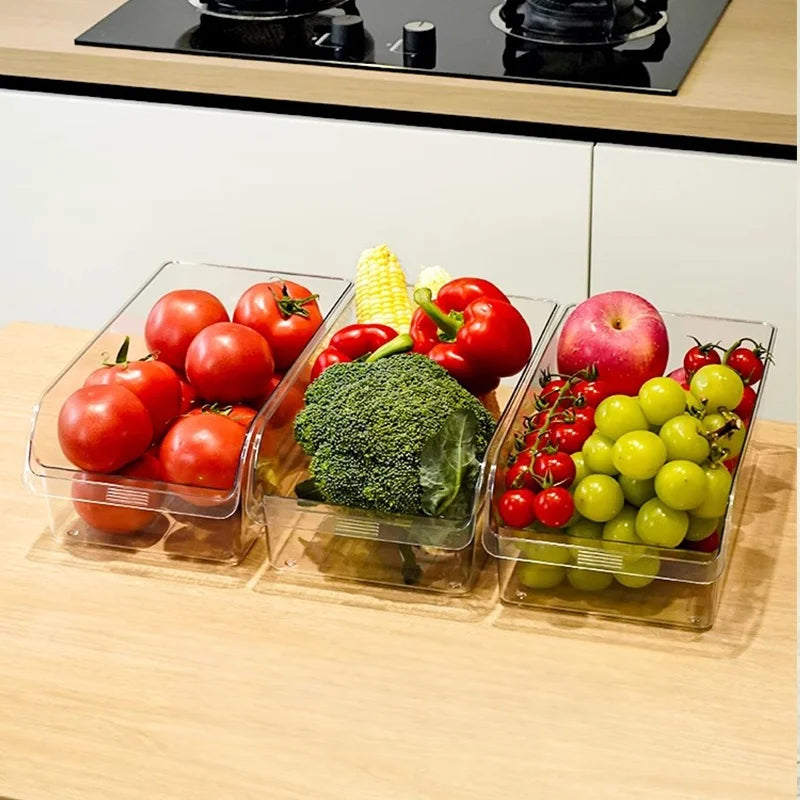 Large-capacity transparent refrigerator storage box, space-saving kitchen food cabinet organizer, easy-pull out design