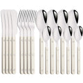 Beige Silver 4/16Pcs Dinnerware Acrylic Handle Knife Fork Spoon Set Stainless Steels Cutlery Set Western Dinner Kitchen Flatware