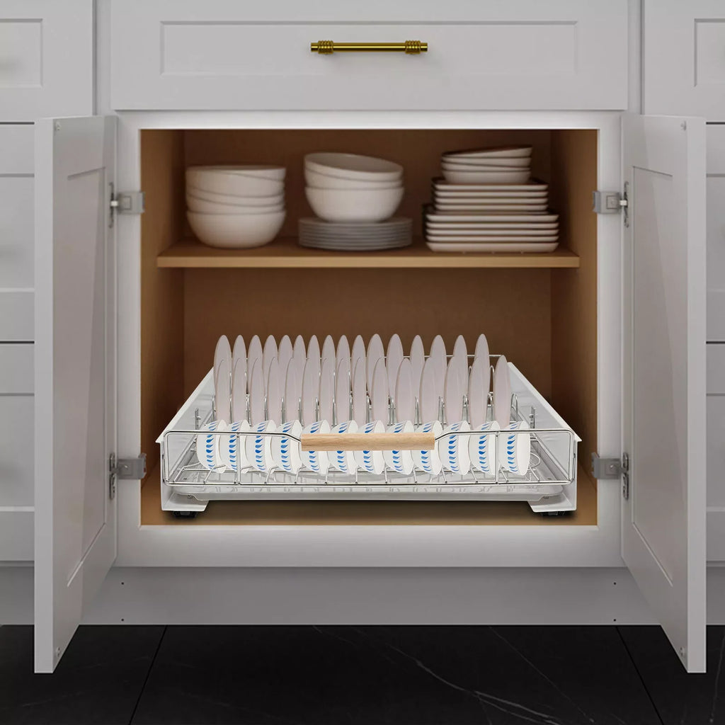 Modern Pull Out Dish Drainer Drawer Bottom-Mounted Slide Out Storage Shelf for Kitchen Cabinets, Under the Sink, Closets