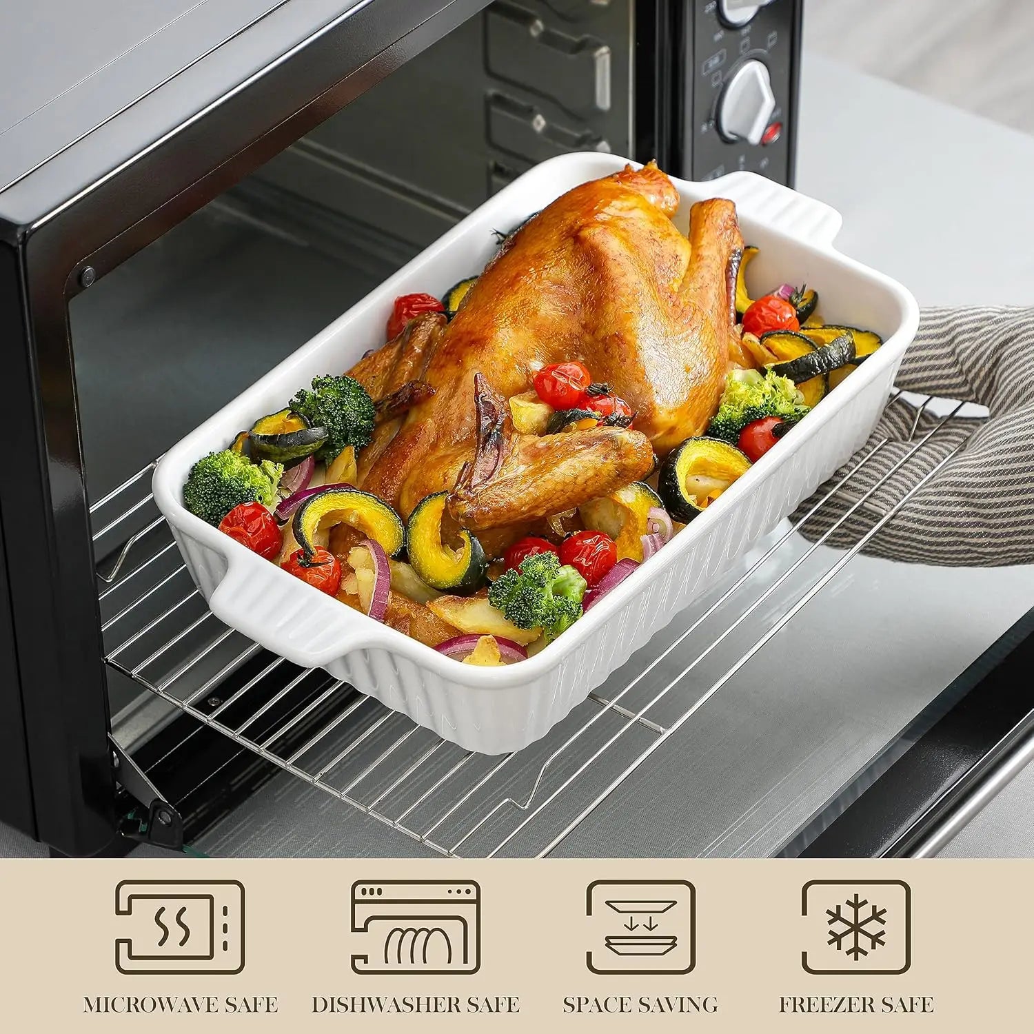 Casserole Dishes for Oven, Porcelain Baking Dishes, Ceramic Bakeware Sets of 4, Rectangular Lasagna Pans Deep with Hand