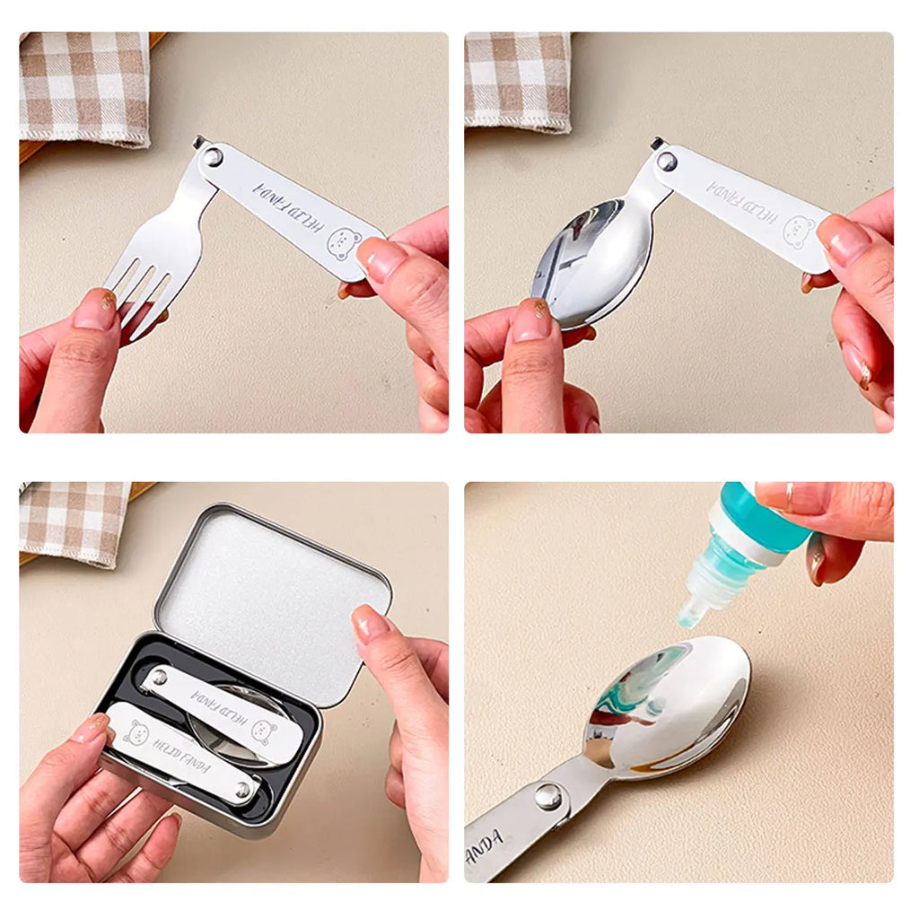 WORTHBUY 3Pcs/Set Folding Cutlery Set Fork Spoon With Box Camping Picnic Portable 304 Stainless Steel Foldable Dinnerware Set