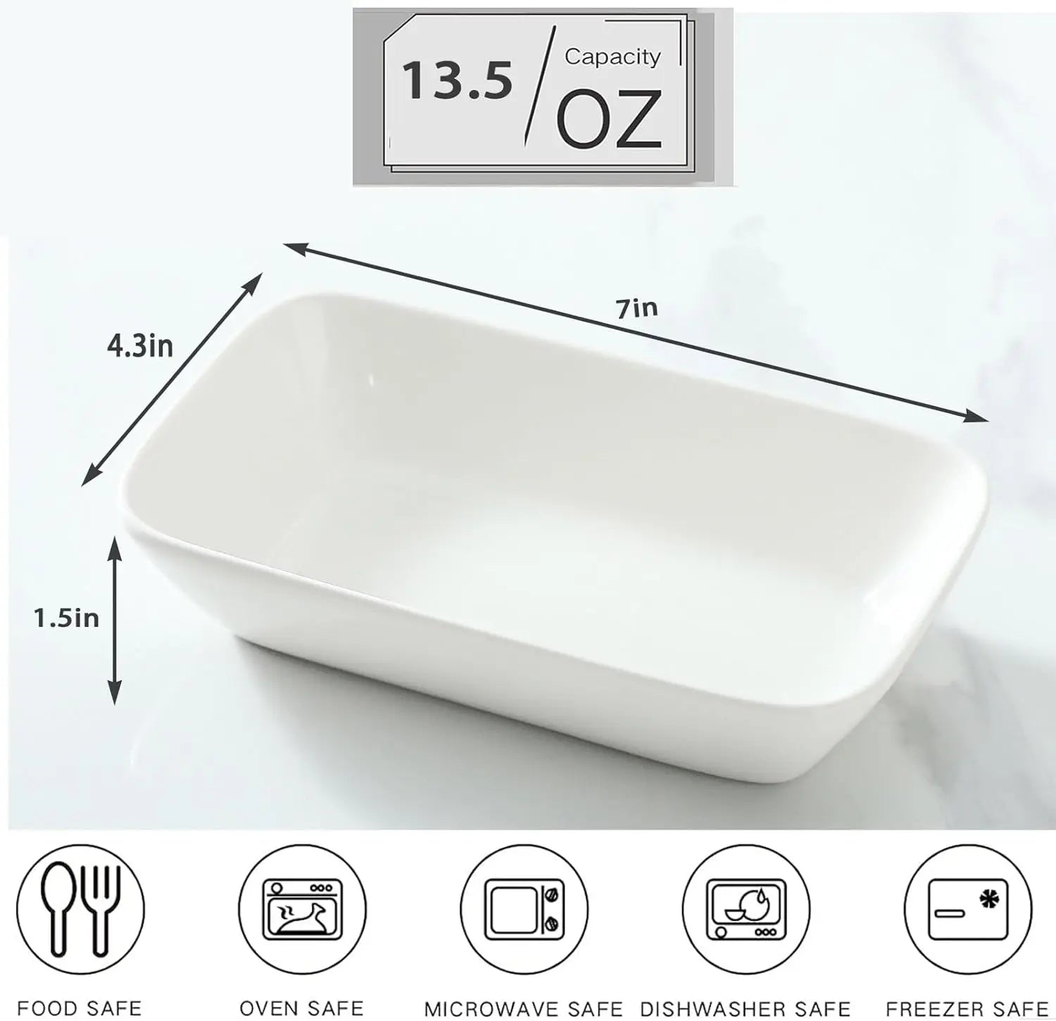 Ceramic Small Baking Dish 4 Pack, 7x4.3 Inch Rectangle Ramekin for Oven Microwave Air Fryer