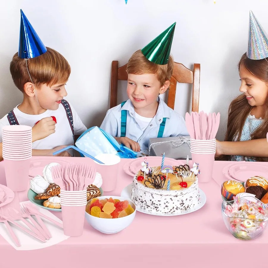 169 Pieces Light Pink Party Supplies Disposable Dinnerware Set with Plates Cups Napkins Plastic Cutlery and Tablecloth for Eleg