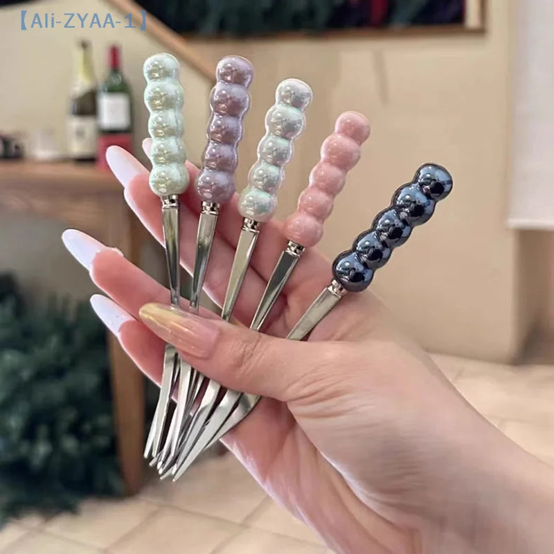 【ZYAA-1】3Pcs Stainless Steel Dinner Fork Long Handle Table Forks Set Korean Cutlery Four Tine Salad Dessert Fruit Forks Kitchen