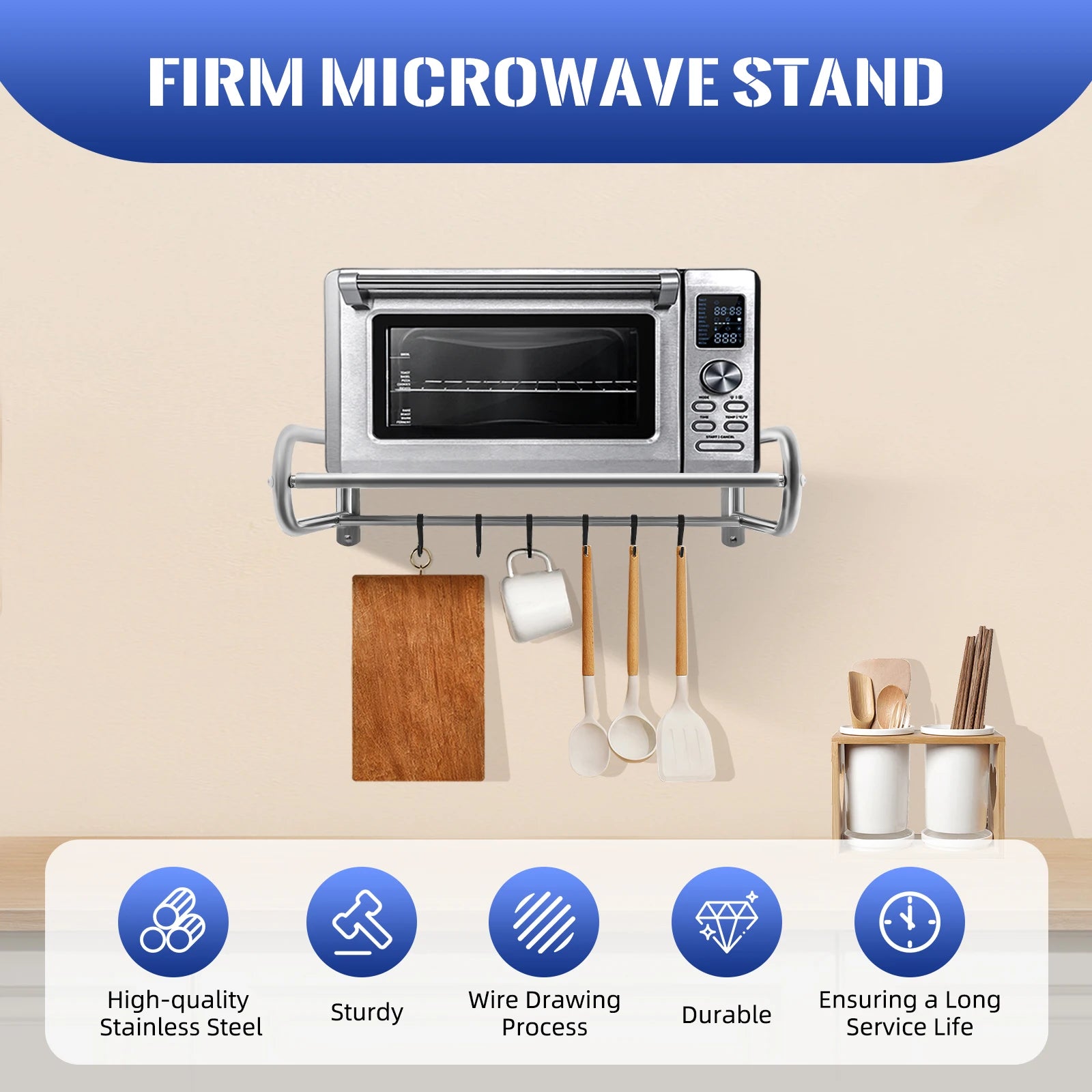 2 Tier Adjustable Microwave Stand Kitchen Storage Rack Toaster Utensils Spices Organizer Living Room Bathroom Office Space