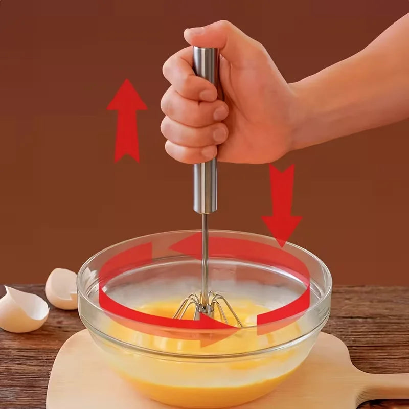 Stainless Steel Semi-Automatic Whisk, Stainless Steel Egg Whisk Hand Push Rotary Blender, Versatile Hand Push Mixer Stirrer Tool
