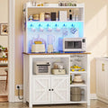 35.4 inch Bakers Rack with Power Outlet and Storage, armhouse Coee Bar Cabinet, Microwave Stand Kitchen Cabinet with Hutch, LED
