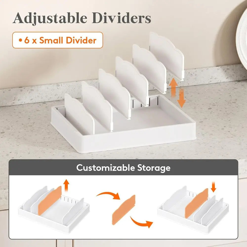 Kitchen Cabinet Organizer with 6 Adjustable Dividers and 7 Sections for Pantry Storage, Large, 13 x 10