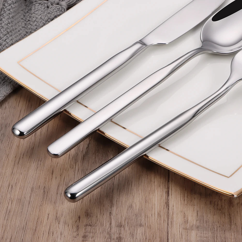 4/6/16/18/20/24Pcs Sliver Dinner Set Cutlery Set Stainless Steel 304 Tableware Western Knife Spoon Mirror Elegant Dinner Set