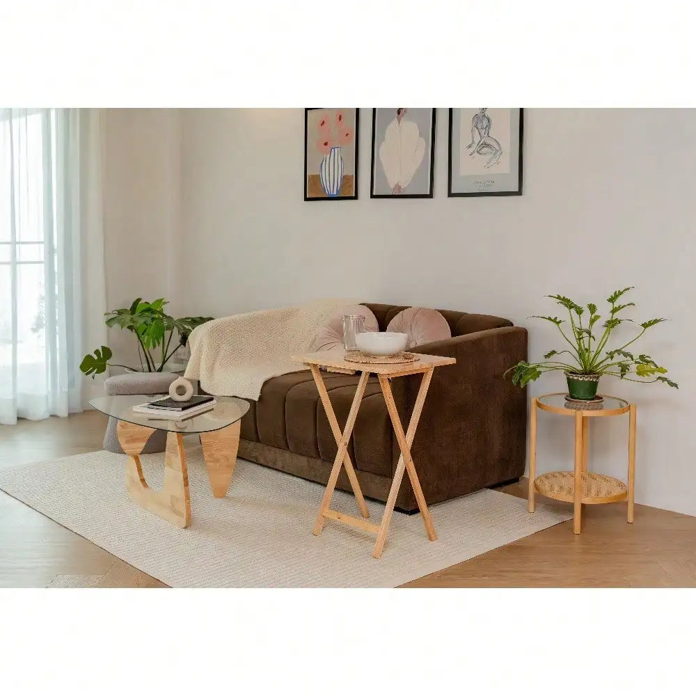 Folding TV Tray Table, Natural Rubberwood, 19x14.5x26 Inches, Bedside Laptop Desk, Portable Snack Table
