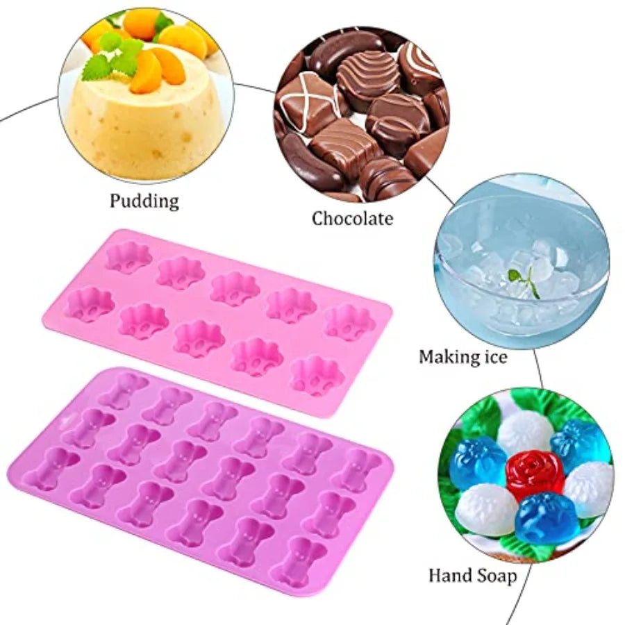 Puppy Dog Paw Bone Silicone Mold for Jelly Candy Chocolate Ice Cube Baking Mold to Make Dog Snack Biscuits in Multiple Colors a