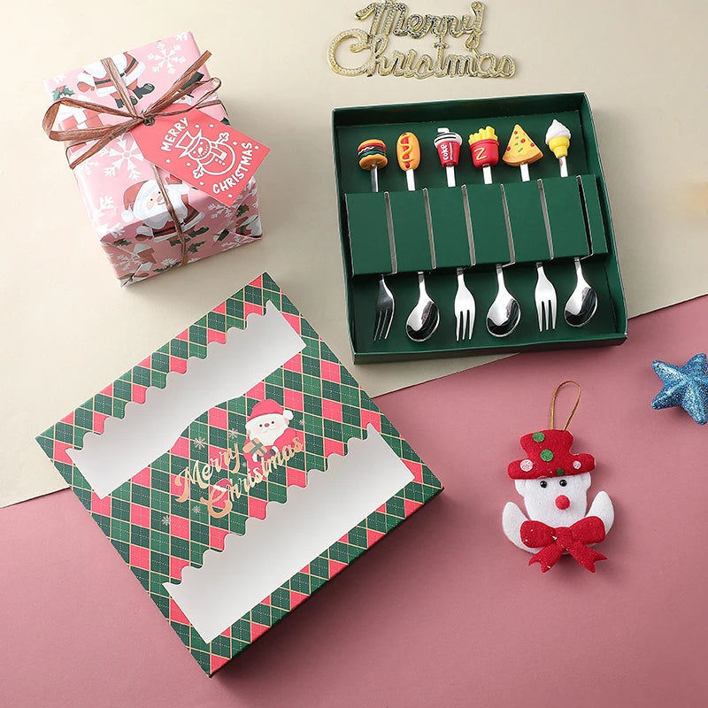 Christmas Themed Cutlery Set Stainless Steel Creative Cartoon Knife Fork Spoon 2/4/6pcs Set Holiday Gift Cutlery Decoration