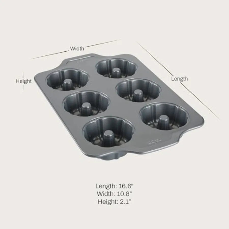 Pro-Relelase Nonstick Bakeware Mini Fluted Cake Pan 6 Cup Small Baking Molds Chocoflan Donuts Cornbread Brownies Buntz Pound Ca