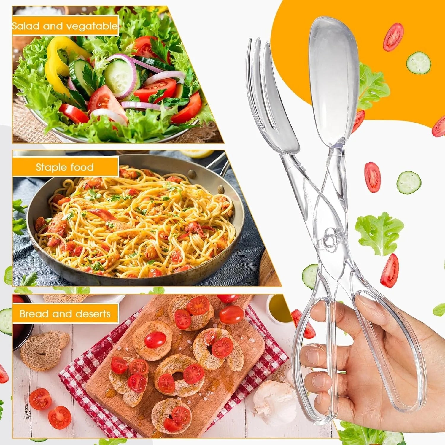 1pcs Plastic Salad Scissor Tongs,Clear Utensils for Chef Cooking with Detachable Design,Clear Utensils for Chef Cooking,Reusable Food Tongs for Chefs Cookings,Kitchen,Buffet and Party