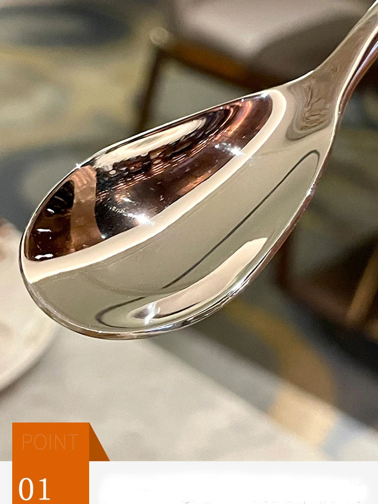 2Pcs 304 Stainless Steel Thickened Dessert Spoon Fork – Light Luxury French Long Handle Hotel Coffee Fruit Spoon Set