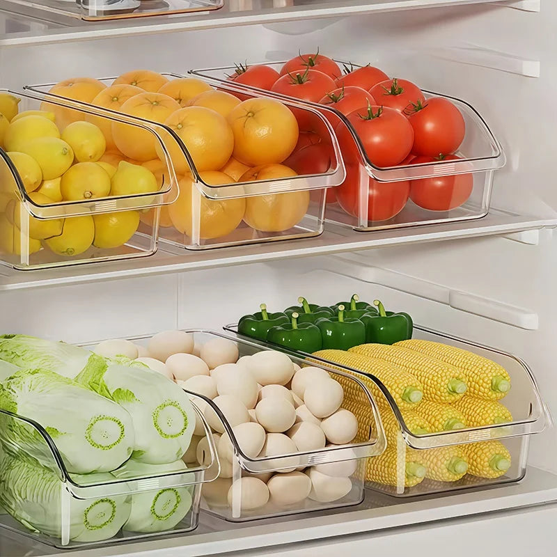 Large-capacity transparent refrigerator storage box, space-saving kitchen food cabinet organizer, easy-pull out design