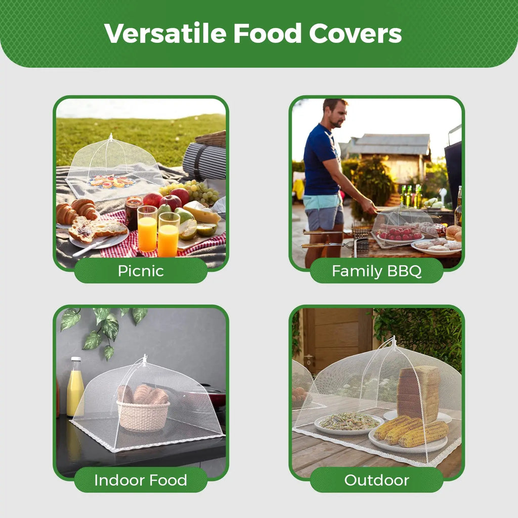 Large pop-up white mesh food cover tent - foldable and washable, suitable for outdoor picnics, barbecues, and parties