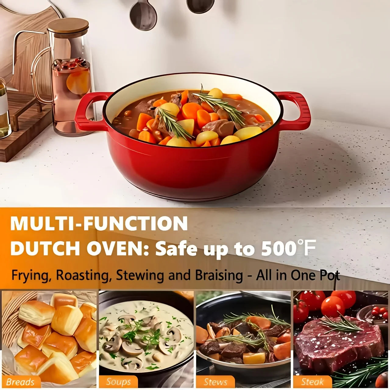 usCast Iron Dutch Oven Pot, Enameled Pot with a Lid, Ideal for Braising, Roasting, Baking, Soups, Stews - Home & Professional Kitchens, Heavy-Duty & Nonstick, Oven Safe Up to 500° F, Dual Handles, Works On All Stovetops-Enamel Potd