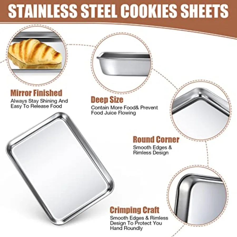 Pcs Baking Sheet Pan Set Stainless Steel Cookie Sheet Small Toaster Oven Pans Tray Barbecue Grill Pan Rectangle Trays Oven Free