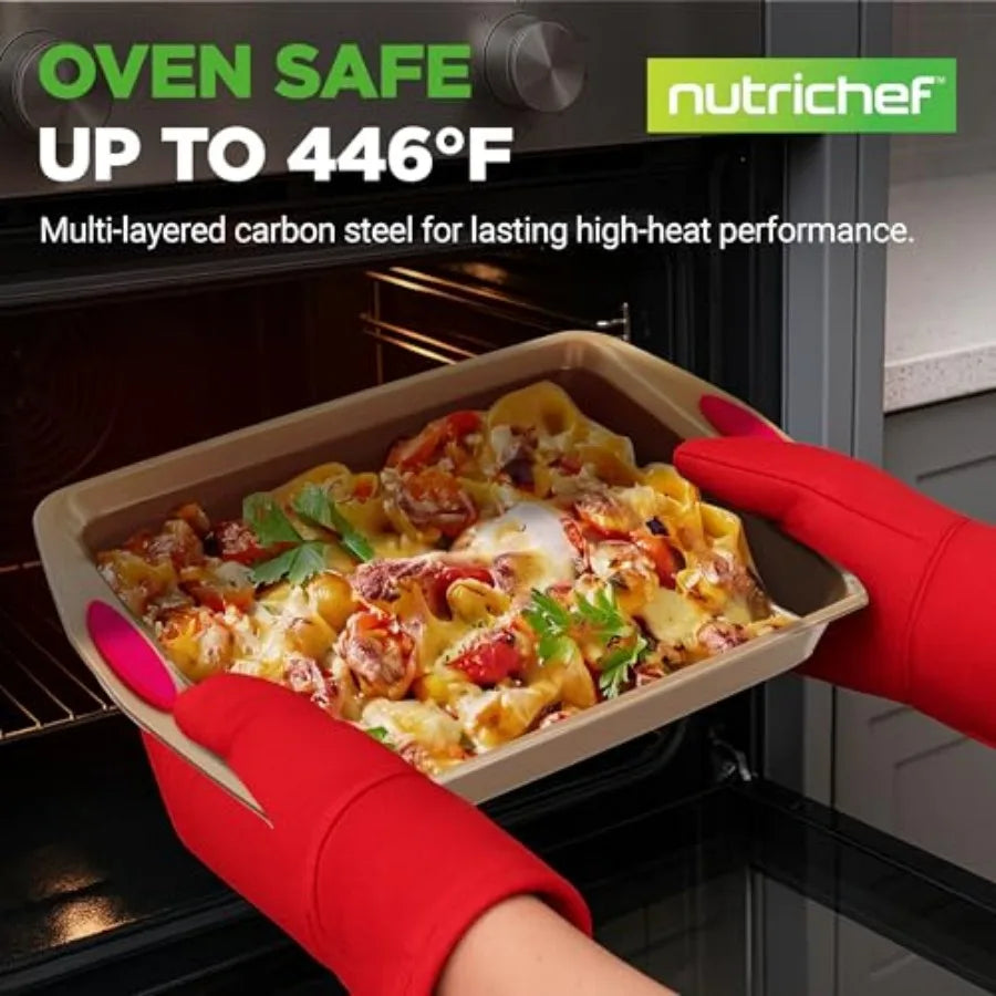 15-Piece Nonstick Bakeware Set w/ Baking Utensils Premium Oven Safe Baking Pans with Silicone Handles Easy Clean Dishwasher Saf