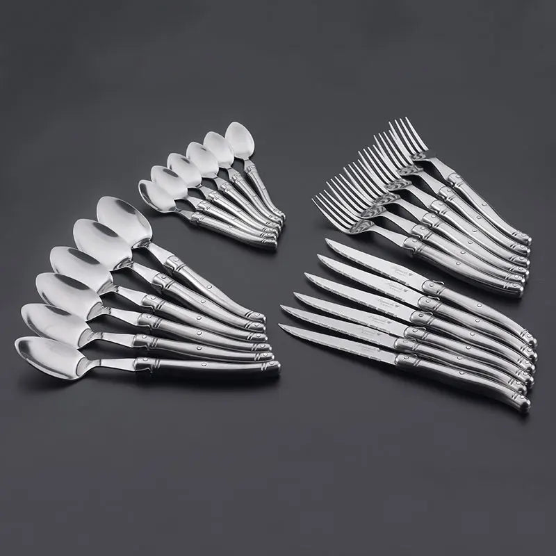 4-24pcs Laguiole Silverware Stainless Steel Dinner Knives Steak Forks Table Spoon Teaspoon Kitchen Tableware set Dishwasher Safe