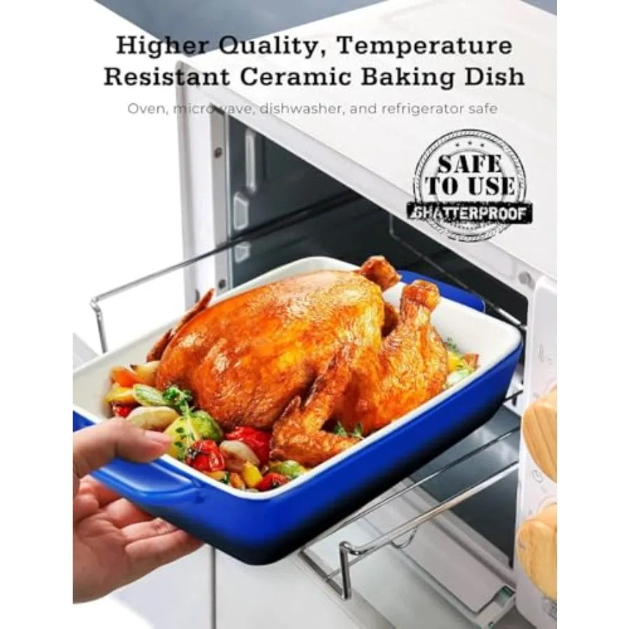 3Pcs Casserole Dish Ceramic Baking Dish Rectangular Baking Dishes for Oven Ceramic Bakeware with Handles Durable Nonstick Large