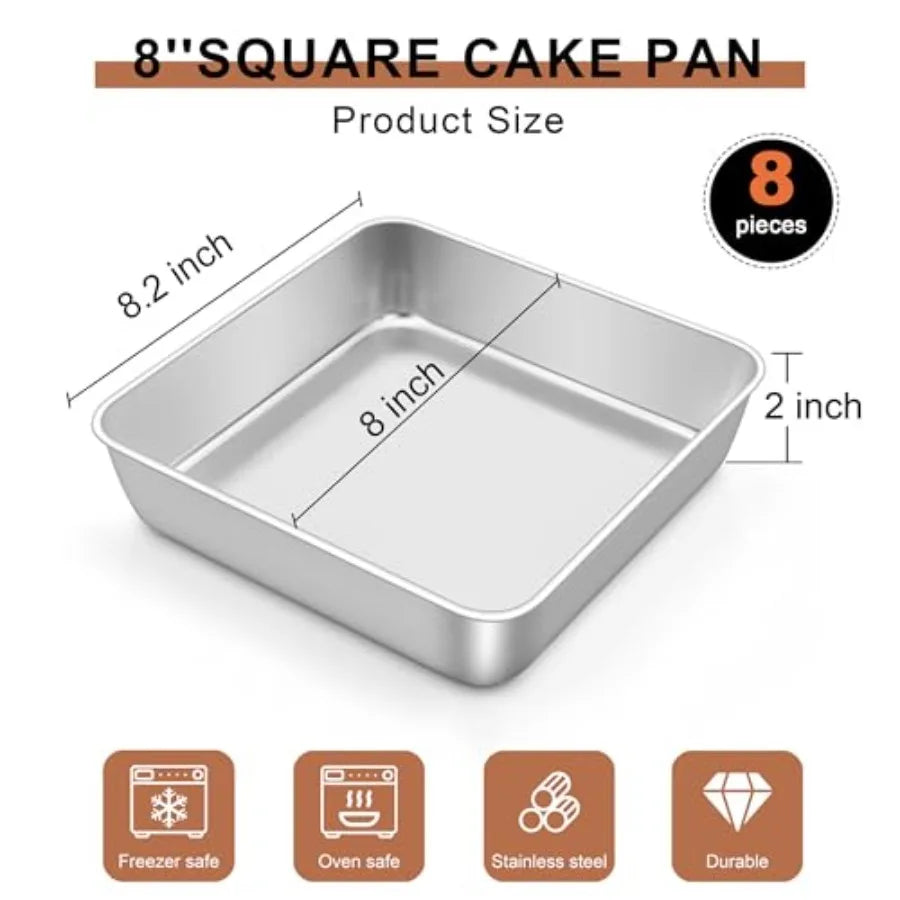 Pack x Inch Square Baking Cake Pan Stainless Steel Brownie Bread Cake Molds Square Bakeware for Lasagna Pie Oven and Dishwasher
