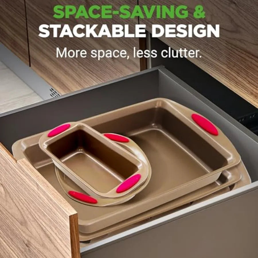 15-Piece Nonstick Bakeware Set w/ Baking Utensils Premium Oven Safe Baking Pans with Silicone Handles Easy Clean Dishwasher Saf
