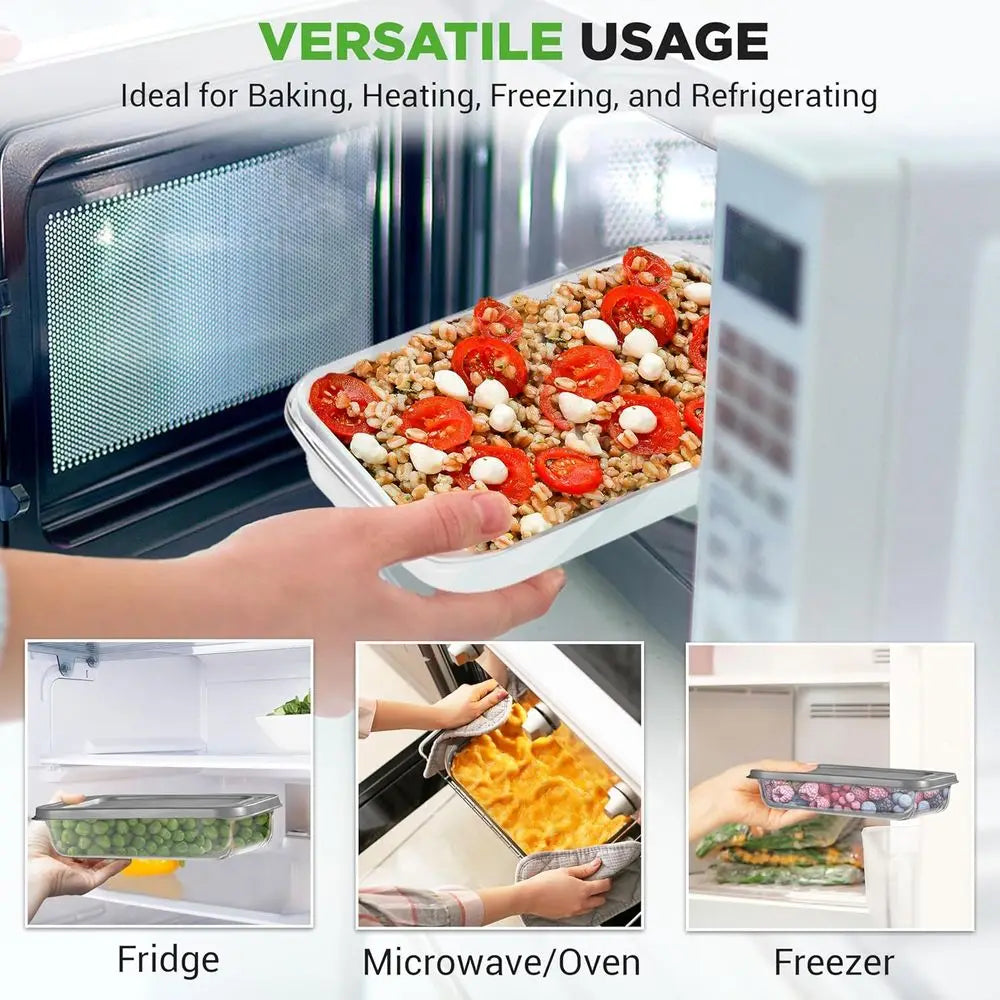 8-Piece Deep Glass Bg Dish or Oven with Lids - Casserole Dishes or Oven - Bakeware Sets or Lasagna, Meatloa, Letovers, Cooking,