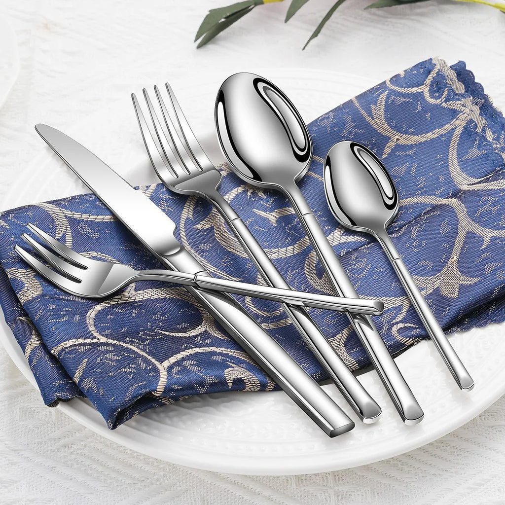 30Pcs Shiny Gold Cutlery Set 18/10 Stainless Steel Creativity Gift Flatware Set Round Hanldle Service For 6 Drop Shipping