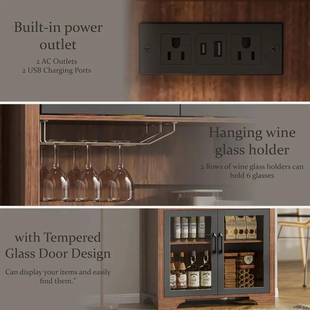 75 Tall Arched Pantry Cabinet with Charging Station, LED Light, and Adjustable Shelves for Kitchen, Coffee Bar, or Dining Room