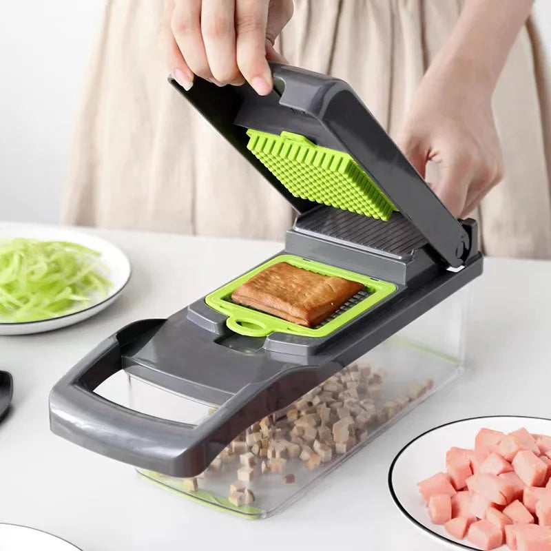 Luxury Vegetable Cutter - Multiple Accessories (Blades/Brush/Basket), All-in-One Kitchen Prep, Single Piece