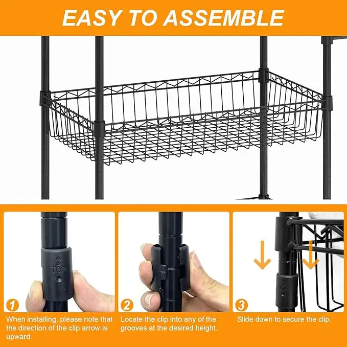 3 Tier Rolling Storage Cart, Adjustable Wire Storage Shelving Unit, Kitchen Cart On Wheels with Basket and Handle for Laundry Ba