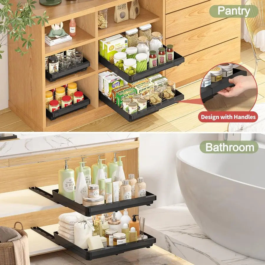 Pack Pull Out Cabinet Organizers Expandable 11.617.5, Plastic Slide Out Drawers for Kitchen, Bathroom, Pantry, Under Sink Storag