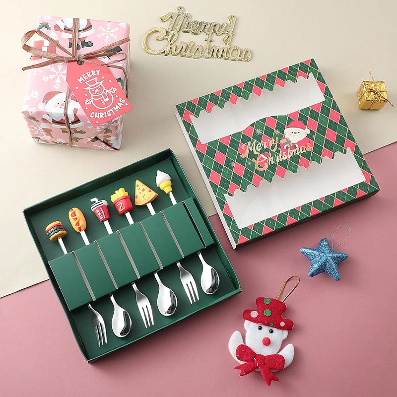 Christmas Themed Cutlery Set Stainless Steel Creative Cartoon Knife Fork Spoon 2/4/6pcs Set Holiday Gift Cutlery Decoration