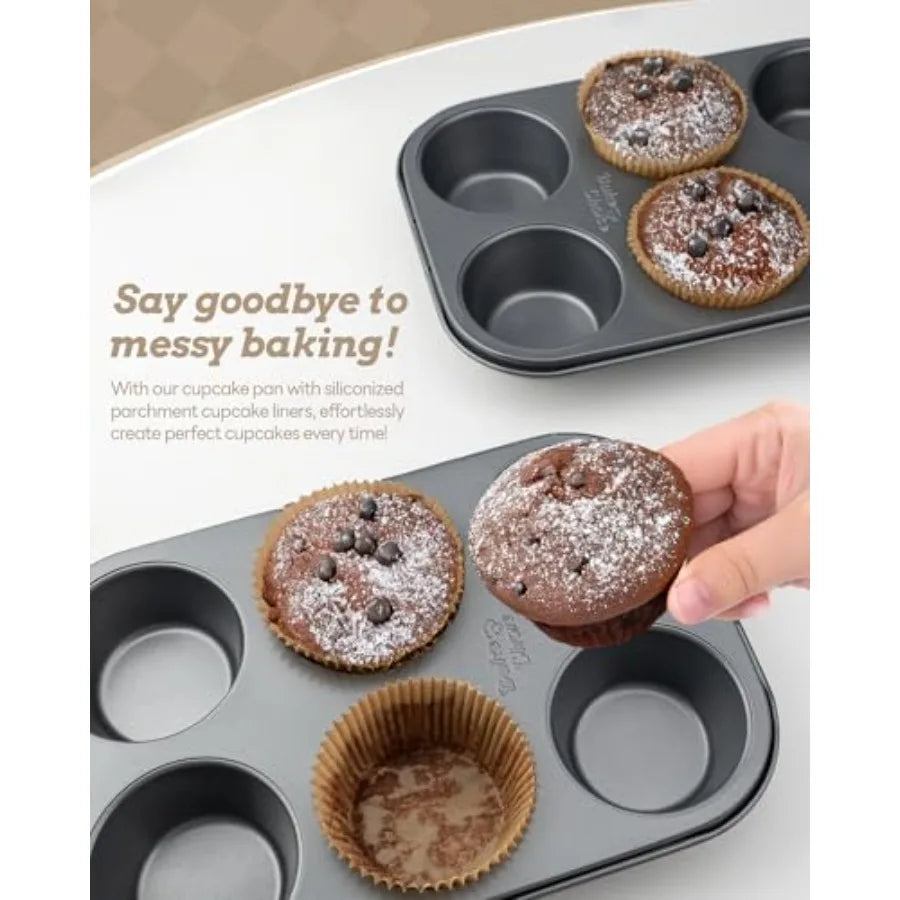 2 Pack Jumbo Muffin Pan for Baking, Extra Large Cupcake Pan includes 50 Natural Jumbo Cupcake Liners, Muffin Tin Nonstick 6 Cup