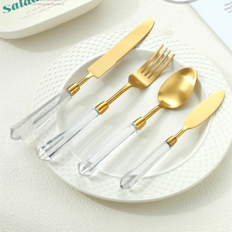 Transparent Acylic 304 Stainless Steel Cutlery Set High Value Hotel Table Spoon Knife Fork Teafork Teaspoon Wedding Decoration