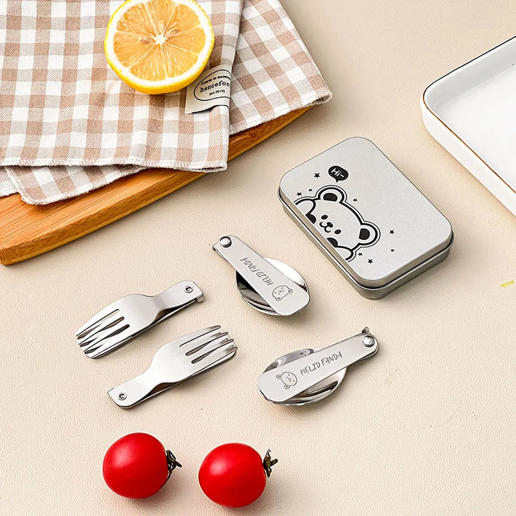 WORTHBUY 3Pcs/Set Folding Cutlery Set Fork Spoon With Box Camping Picnic Portable 304 Stainless Steel Foldable Dinnerware Set