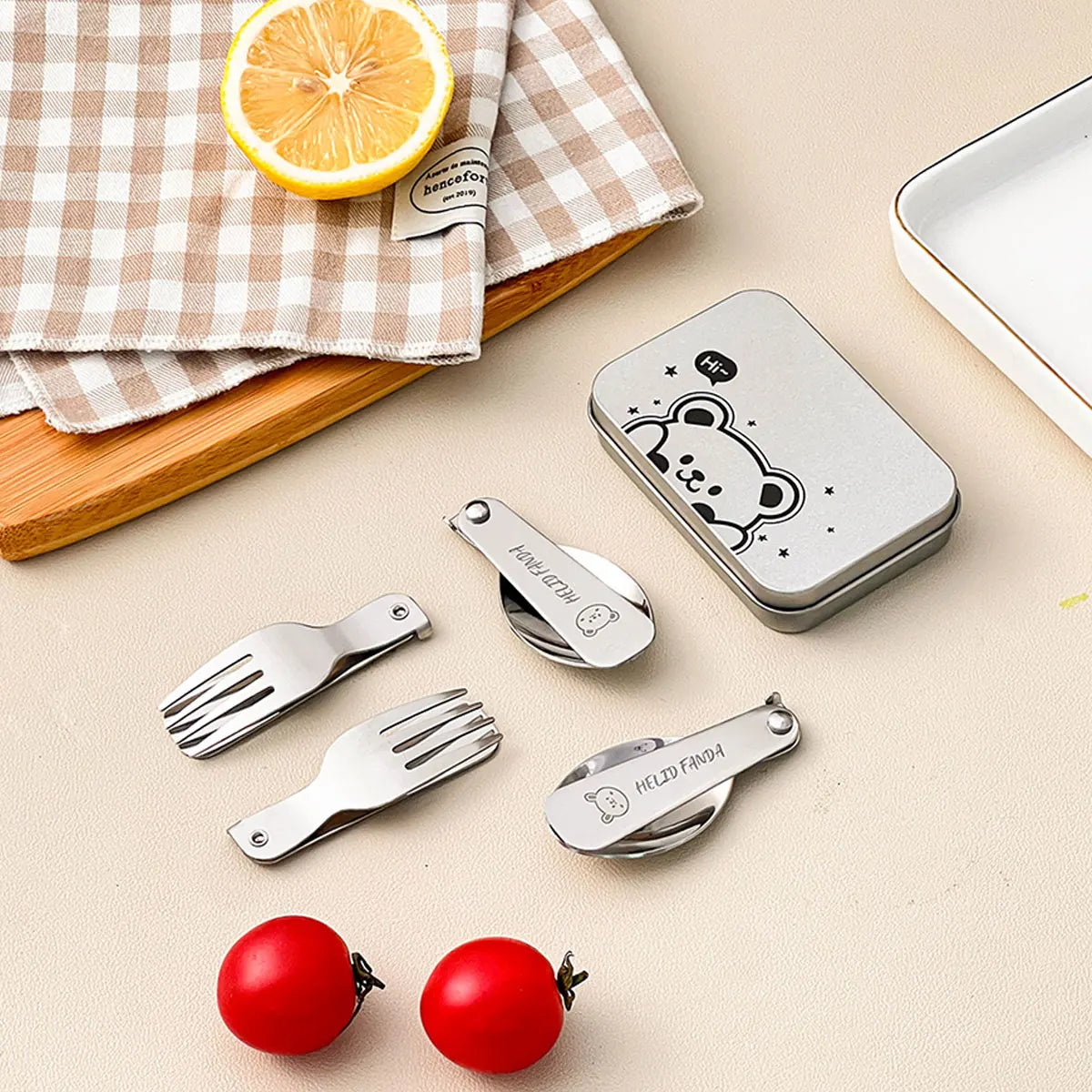 WORTHBUY 3Pcs/Set Folding Cutlery Set Fork Spoon With Box Camping Picnic Portable 304 Stainless Steel Foldable Dinnerware Set