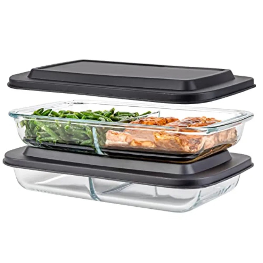 Divided Glass Casserole Baking Dish, Rectangular Bakeware Set 2.3 Qt Each, Oven to Table Clear Glass Lasagna Pan with Divider-2