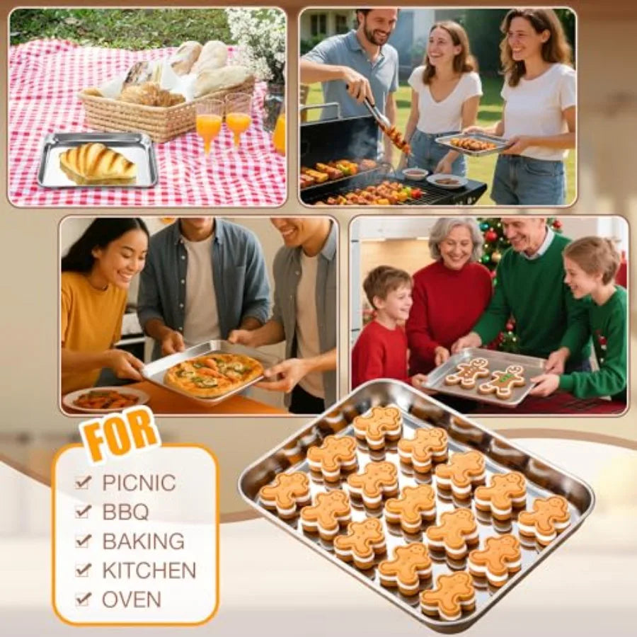 Pcs Baking Sheet Pan Set Stainless Steel Cookie Sheet Small Toaster Oven Pans Tray Barbecue Grill Pan Rectangle Trays Oven Free