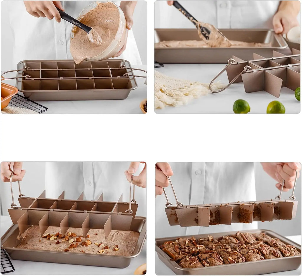 Non Stick Brownie Pan with Dividers, 18 Pre-slice Carbon Steel Bakeware Tray for Oven Baking, Square Mold for Cake Muffin Bread, 12x8x2 inch