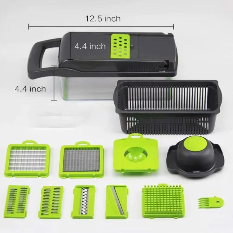 Luxury Vegetable Cutter - Multiple Accessories (Blades/Brush/Basket), All-in-One Kitchen Prep, Single Piece