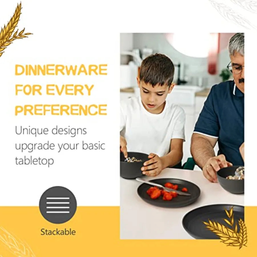 32-Piece Kitchen Plastic Wheat Straw Dinnerware Set Service for 8 Unbreakable Modern Dish Set - Dinner Plate/Dessert Plate/Cere