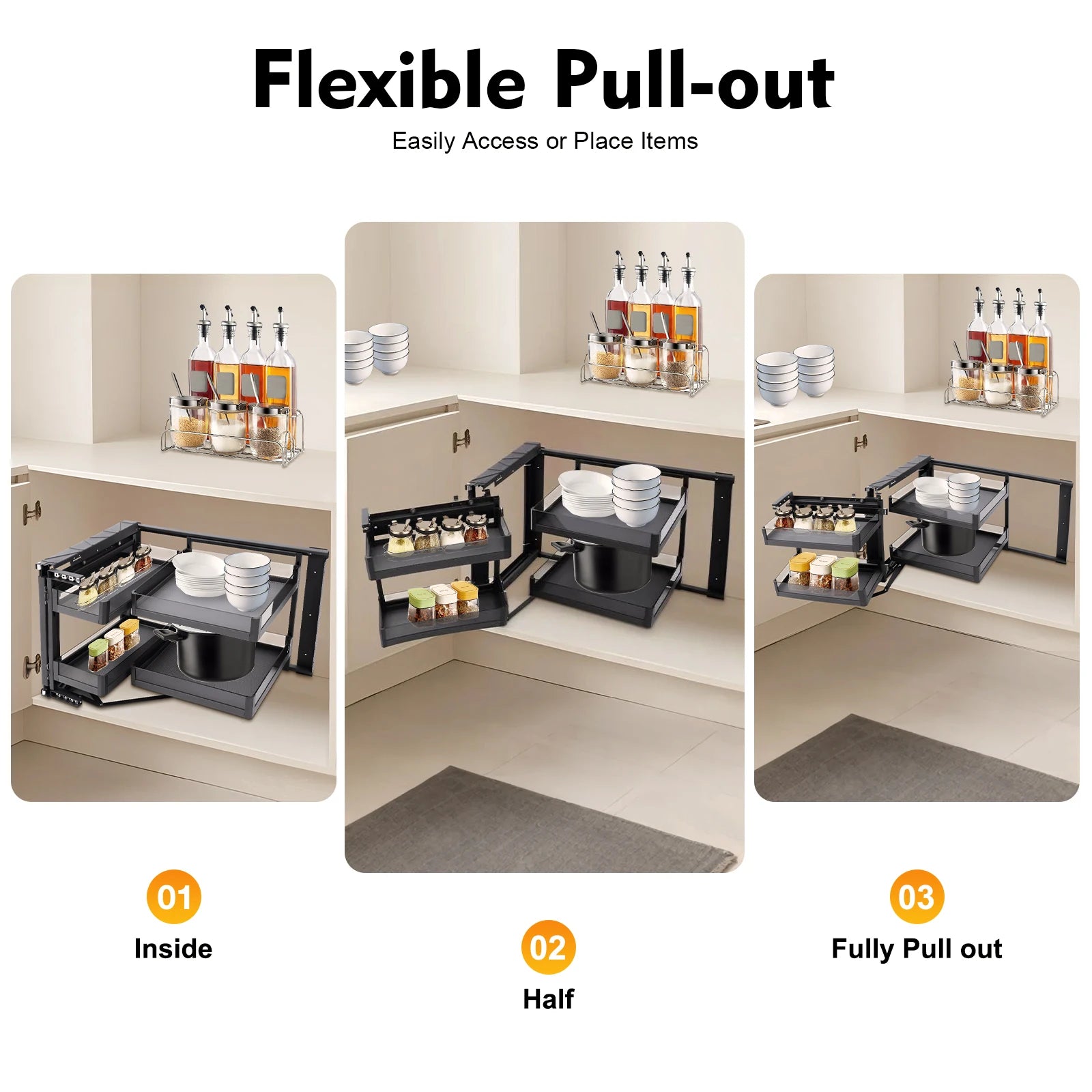 Blind Corner Cabinet Pull out for 14 Inch Organizer Kitchen Corner Cabinet Magic Corner Pull out 2 Tiers Swing Tray 4 Baskets