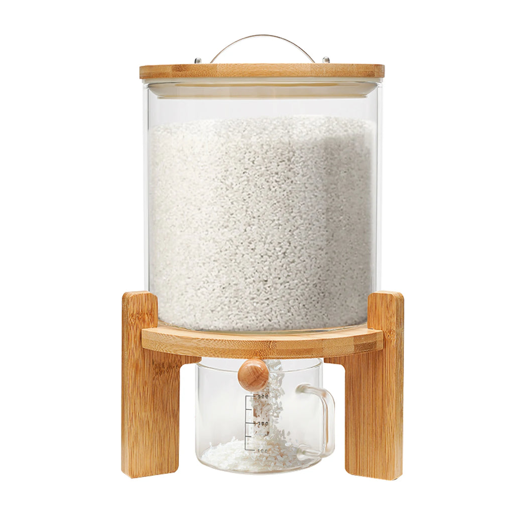 NEW 5L Rice Dispenser Grain Container Cereal Storage Dry Food Glass Bottle w/ Valve For Pantry Organization And Storage Glass